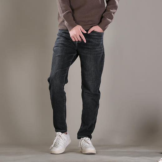 DRONKOO 2025 织带腰带表袋右后袋棕皮标一体绒卡其底厚牛仔长裤 商品图1