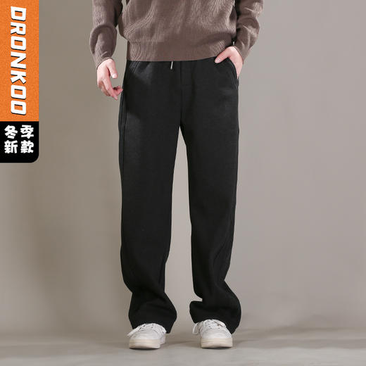 DRONKOO 2025 卡扣抽绳前两破骨压线复合厚绒厚长卫裤 商品图0