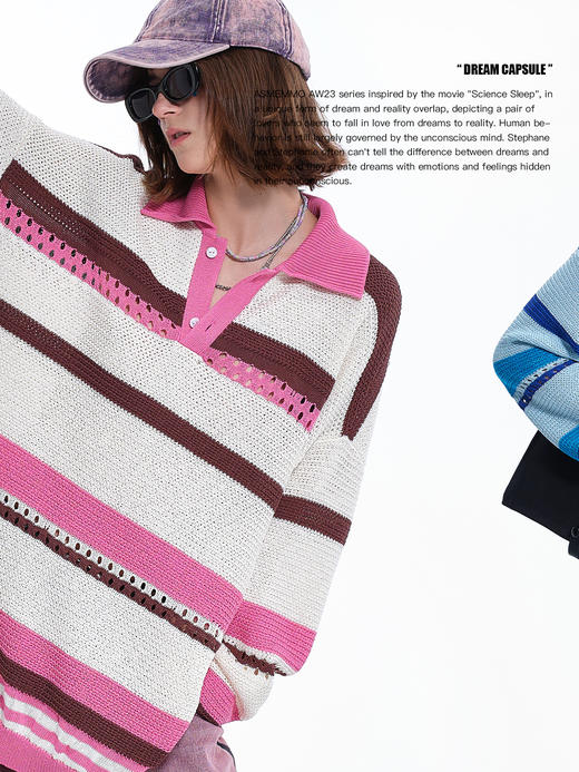 ASMEMMO咦哇•“漫步樱花岛”撞色破洞长袖毛衫 商品图2