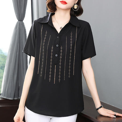 夏季2025新款加肥加大码女衬衫妈妈短袖雪纺衬衣女装胖mm宽松上衣 商品图1