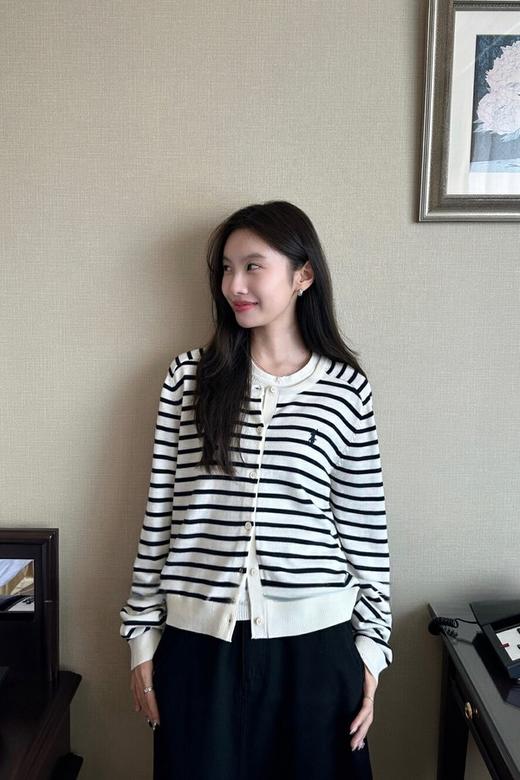 HAYES 经典黑白条纹休闲羊毛混纺针织开衫 21496 商品图2