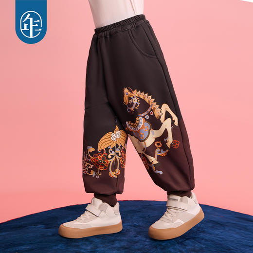 年衣童装儿童加绒长裤冬季新款男童运动裤女童跃马新程加绒长裤 商品图3