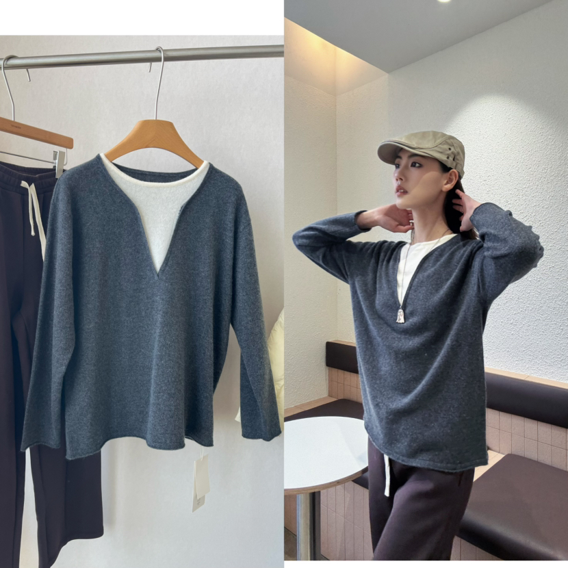 【羊绒的暖】噢蜜ooomeooo羊绒假两件套头衫