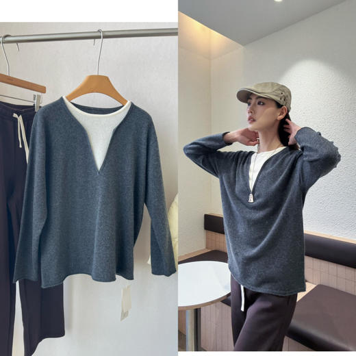 【羊绒的暖】噢蜜ooomeooo羊绒假两件套头衫 商品图0