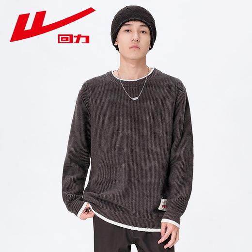 回力毛衣假两件男2025春秋新款复古毛线衣宽松圆领针织衫内搭外套 商品图7