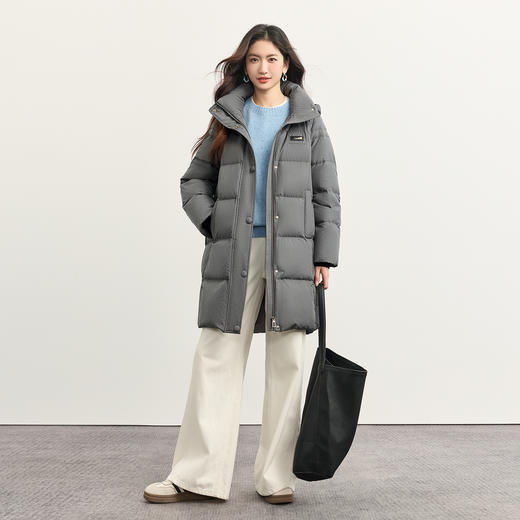 【年货节】熙世界高级感灰色羽绒服女中长款气质连帽防风保暖外套2025冬新款 商品图2