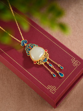 子佩集S925银【华年永续】套链【DZ05249】纯银和田玉镀金珐琅彩项链2504