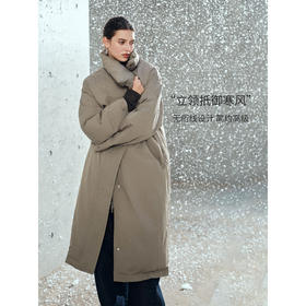 棉仓367615003-【90白鹅绒】立领风衣黑色羽绒服女中长款肌理感无绗线鹅绒服