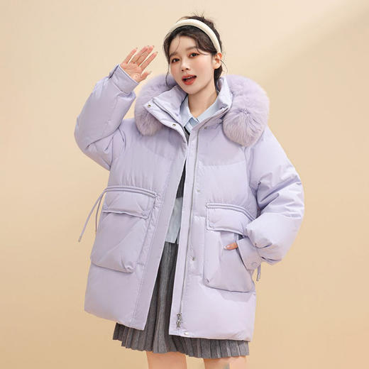 個调冬季女士短款狐狸毛领脱卸帽休闲时尚大口袋羽绒服818 商品图0