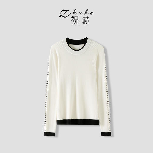 【合作款】ZHUHE祝赫-时尚撞色圆领长袖针织衫-5QZZH037 商品图1