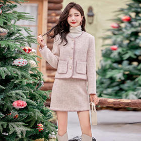 小香风短裙套装，气质名媛千金羊毛呢两件套HR-YJLY1377A