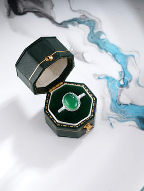 子佩集S925银【翠送丰年】戒指【JZ016296】纯银绿玉髓椭圆2507