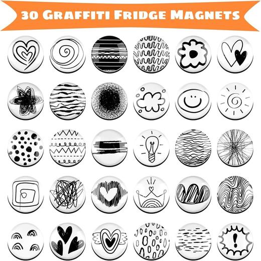 【30个/包】磁吸冰箱贴 艺术线条涂鸦白板磁性贴片 照片固定黑板强力磁贴  3cm 商品图1