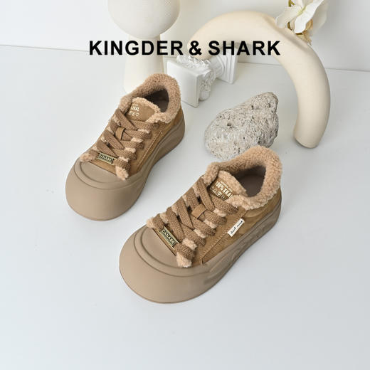 经典鲨2025年冬专柜新品百搭圆头加绒保暖厚底棉鞋面包鞋女KW313-558171 商品图0