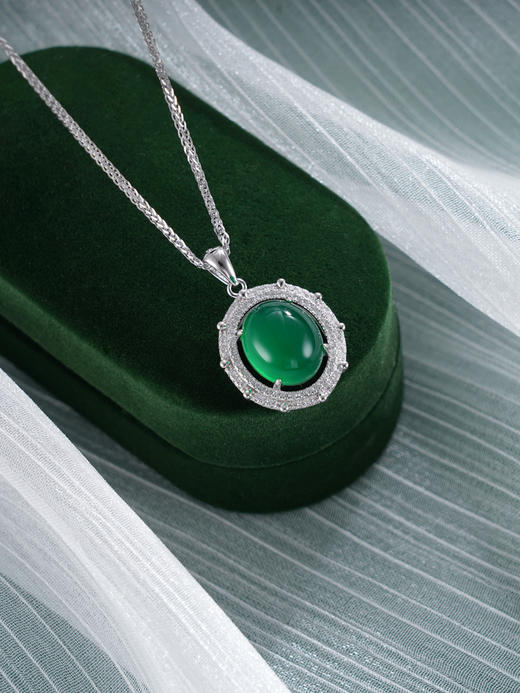 子佩集S925银【绿绕家兴】套链【TL015846】纯银绿玉髓椭圆双圈项链2507 商品图0