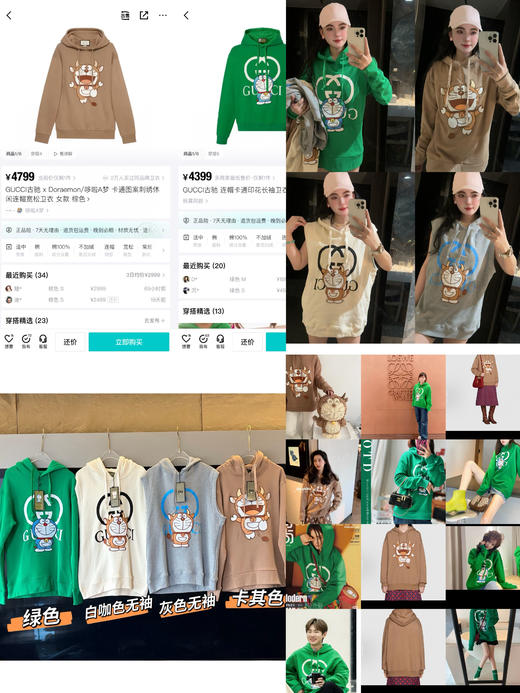 GU＊CCI古＆驰 x Dorae＆mon/哆啦＆A梦 卡通图案刺绣休闲连帽宽松卫衣 商品图0