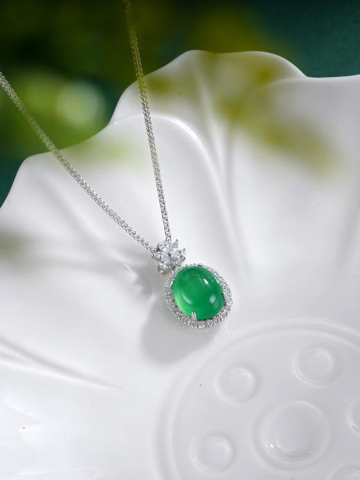 子佩集S925银【芳甸余春】套链【TL015850】纯银绿玉髓椭圆项链2507 商品图0