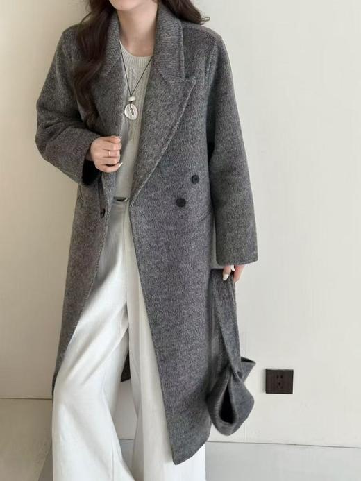 【YW】无忧购长款双面100%羊毛大衣西装领渔夫帽两件毛呢气质外套（截单后3-5天发货） 商品图2
