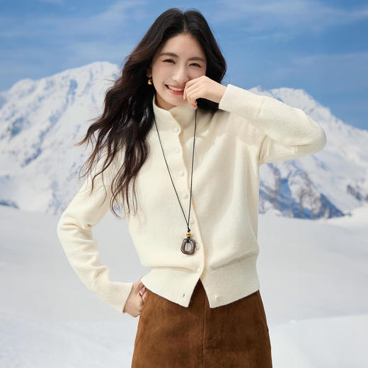 【周四狂欢价】熙世界独特绝美克莱因蓝毛衣开衫女长袖翻领针织上衣2025秋冬新款 商品图1