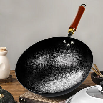 鑫一帆炒锅手工锻打铁锅无涂层不易粘烹饪锅家用圆底燃气炒菜锅32厘米 商品图2