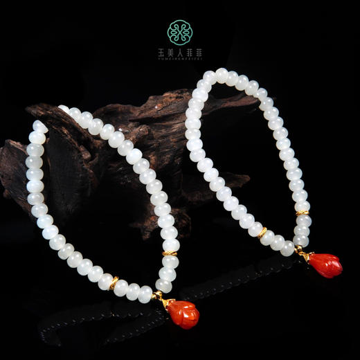 和田玉单圈手串-白玉算盘珠南红玉兰花-6D05 商品图0