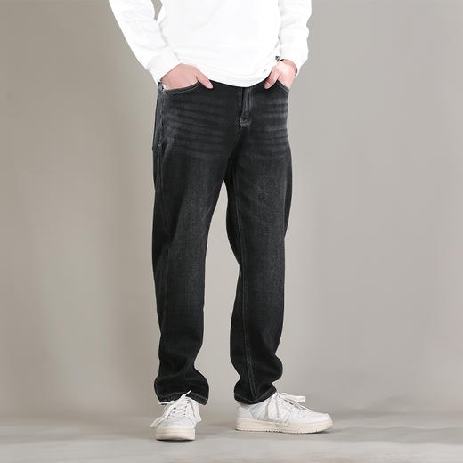 DRONKOO 2025 正常腰表袋右后袋三角形绣花一体绒咖底厚牛仔长裤 商品图2