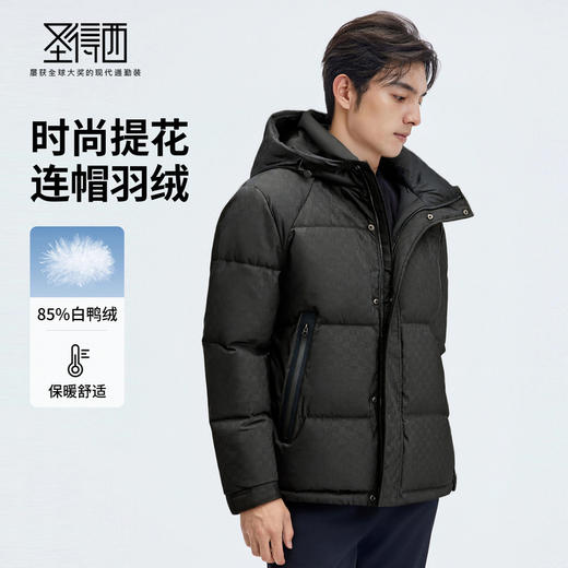 【门店新品&白鸭绒】圣得西男羽绒服25冬季时尚提花连帽羽绒外套 商品图1