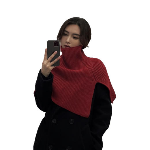 【 秋冬氛围❗️气质披肩】女秋冬季外搭保暖套头围脖 高领针织搭肩韩版洋气开叉围巾斗篷 商品图4