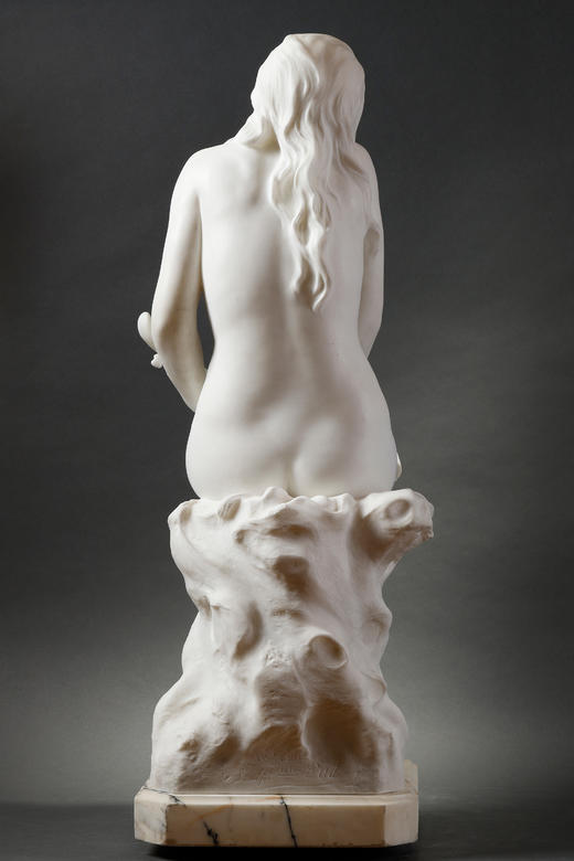 独角鹿西洋古董19世纪末20世纪初法国雕塑家Laurent-Honoré Marqueste签名创作人物主题卡拉拉大理石雕塑作品《蝉之女神》 商品图4