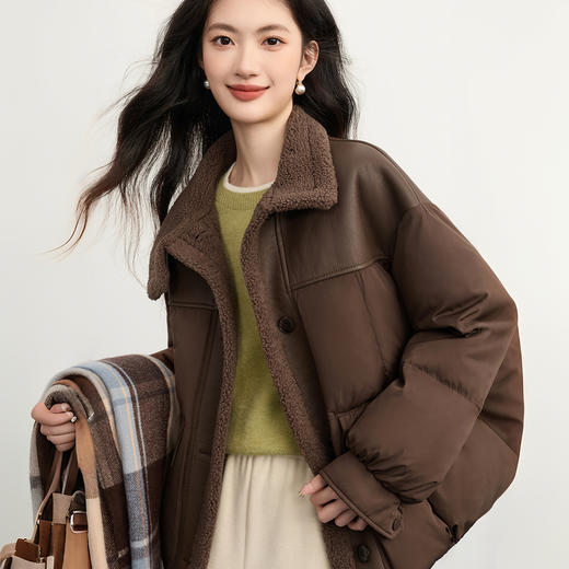 【周末秒杀】熙世界琥珀流光风穿搭颗粒绒立领面包棉服短款外套女2025冬装新款 商品图4