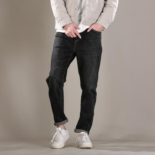 DRONKOO 2025 正常腰表袋右后袋蓝绿皮标一体绒厚牛仔长裤 商品图1