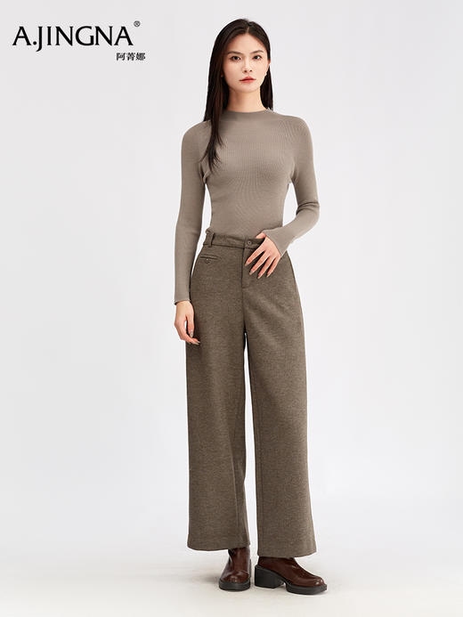 【云感无缝】阿菁娜冬季新款云感无缝羊毛衫马鞍袖塑形S曲线立体半高领F30D301001 商品图3