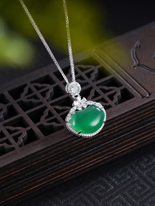 子佩集S925银【绿意含芳】套链【TL015844】纯银绿玉髓如意锁项链2507 商品图0