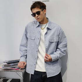徐太浪【时尚条纹 175g纯棉】大码长袖衬衫男春秋高级感休闲衬衣