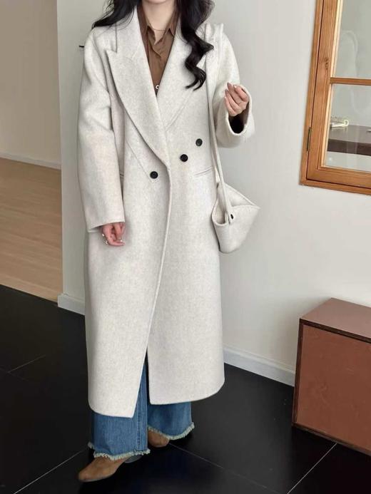 【YW】无忧购长款双面100%羊毛大衣西装领渔夫帽两件毛呢气质外套（截单后3-5天发货） 商品图0