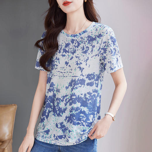 印花短袖t恤女夏2025新款洋气大码女装薄款胖mm宽松显瘦女士上衣 商品图2
