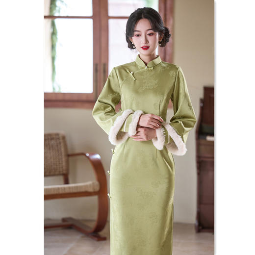 提花加绒马甲套装2025冬季新款时尚改良年轻少女款新中式日常旗袍11839 商品图3