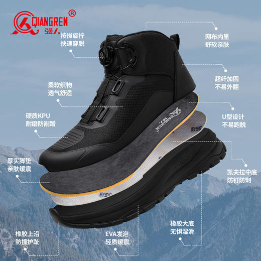 强人3515男靴外卖骑手靴凯夫拉防穿刺户外登山耐磨徒步靴骑行靴 商品图3