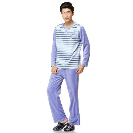 爱帝男士秋款天鹅绒休闲圆领长袖家居服套 商品图7