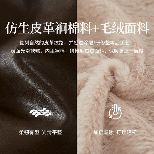 【11/19新品】熙世界酷飒风复古棕色皮衣女冬季2025新款加厚夹棉毛绒翻领短外套 商品图3