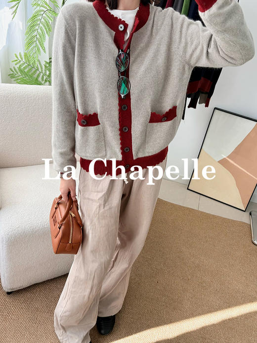 专柜实拍【兔毛/绵羊毛】拉夏贝尔/La Chapelle高级撞色双口袋排扣针织开衫慵懒软糯气质感 商品图2