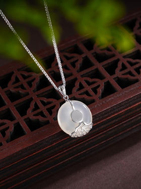 子佩集S925银【香息莲影】套链【TL015471】纯银白玉髓绿玉髓莲花荷花平安扣项链2504