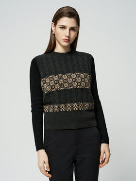 【无袖绞花马甲】羊绒世家秋冬新品女士100%山羊绒条纹撞色针织马甲