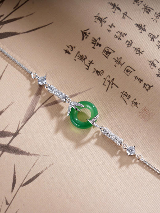子佩集S925银【竹扣平安】手链【SL011250】纯银绿玉髓平安扣2505 商品图0