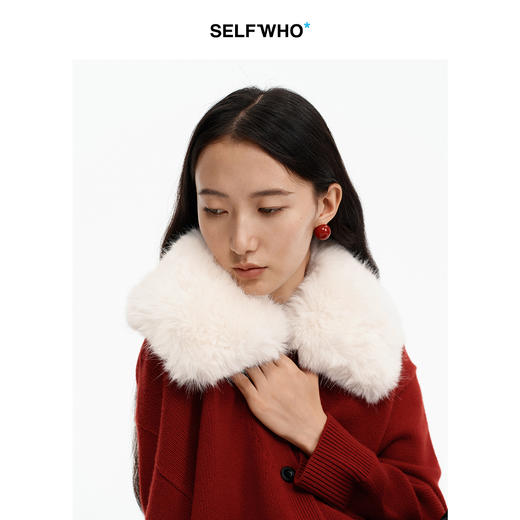 SELFWHO100%绵羊毛V领针织衫女2025冬新款宽松保暖可拆卸毛领毛衣 商品图3