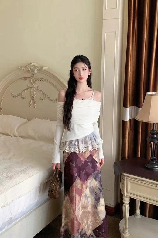 ANSUABEL 纯欲风性感吊带+荷叶边一字肩上衣两件套 21494 商品图3