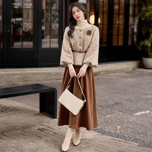 小香风显瘦气质名媛粗花呢，羽绒外套毛呢半身裙套装HR-ZYQF19 商品图1