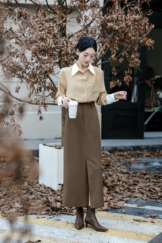 ESTELLICA 气质翻领拼接撞色长袖衬衫 21486 商品图5