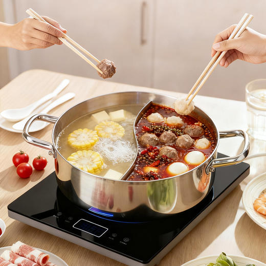 摩登主妇双面鸳鸯火锅锅具家用不粘电磁炉通用加厚不锈钢火锅炉 商品图1