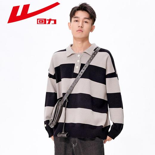 回力撞色条纹毛衣男士2025春秋新款翻领套头打底衫POLO领毛线上衣 商品图0